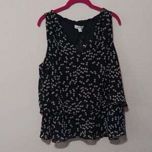 Nine West Black and White Ruffled Sleeveless Blouse